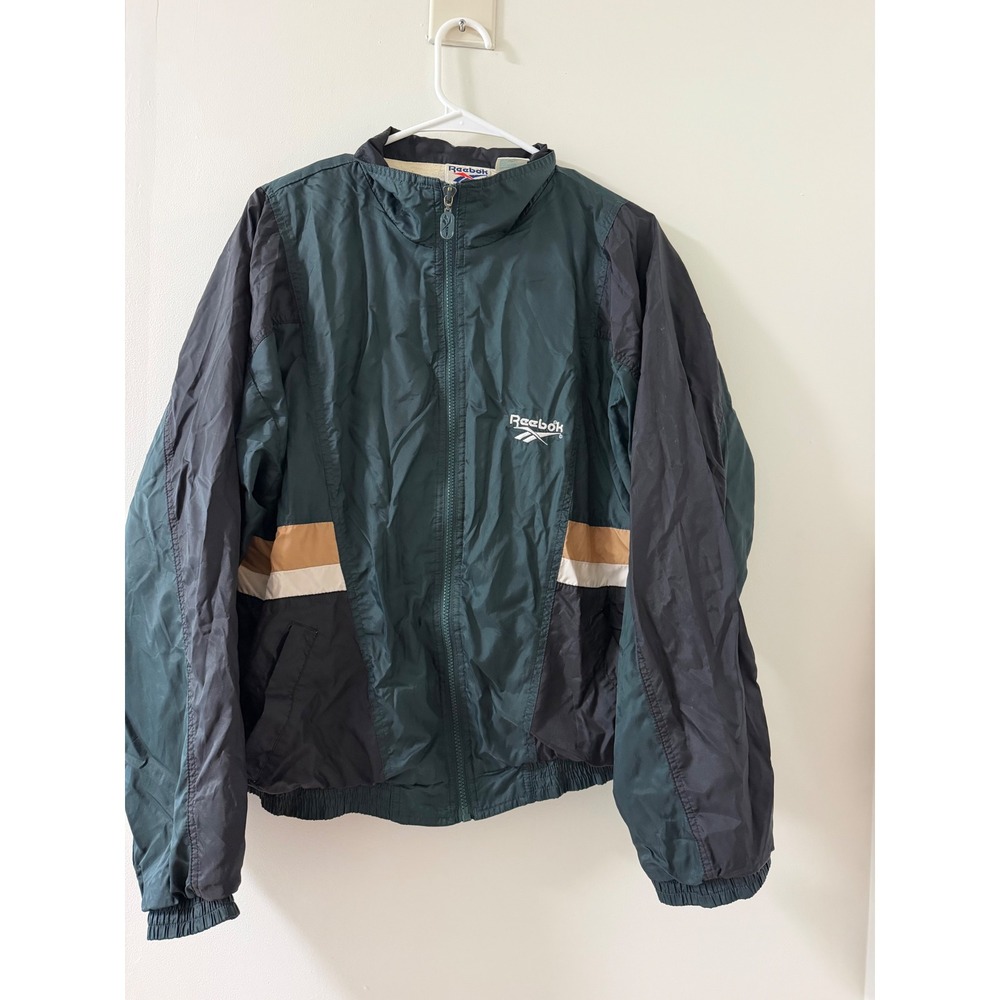 Reebok Windbreaker Jacket Mens Medium Green Good Vintage 90s Colorblock Zip Up